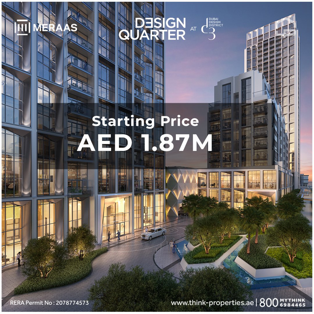 thinkpropdxb's tweet photo. Introducing Design Quarter. 🎨

Take advantage of this pioneering opportunity to buy spectacular 1 to 3-bedroom apartments, duplexes, and penthouses in the world-renowned Dubai Design District, starting from AED 1.87M.

📞24/7 Hotline: +971528889369

#designquarter #d3 https://t.co/TcNiz68xbA
