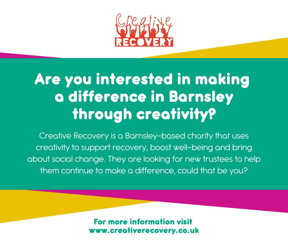 Are you looking for a new challenge? 

Passionate about social change, health and wellbeing and creativity?

Join Creative Recovery's board.

For more information and to apply: tinyurl.com/5xh9w9e8

Deadline: Friday 24 March, 5pm