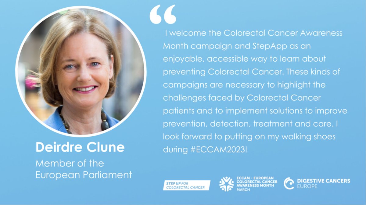 dice_europe's tweet image. Join @DeirdreCluneMEP in wearing your walking shoes to #StepUp4CRC during #ECCAM2023! Engaging in regular physical activity is one of the best ways to reduce the risk of Colorectal Cancer. Let&apos;s promote healthy lifestyles together! 

Check her speech➡️ youtu.be/9uJlV_jBzGU
