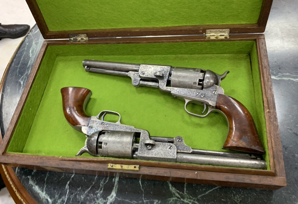 ElizabethAubin's tweet photo. Yesterday I had the enormous privilege of examining the two revolvers that President Abraham Lincoln gifted to the Emir Abdelkader in 1860.  #Algeria ❤️🇩🇿 https://t.co/x1mtpkZ41K
