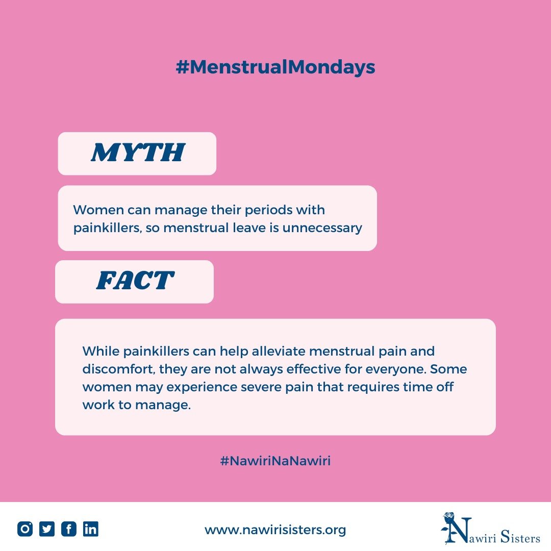 Hey hey, 👋🏽😄
In today's episode of #MenstrualMondays, we encourage you to continue supporting #women in workplaces 🫶🏻

#menstruation #nawirisisters #NawiriNaNawiri