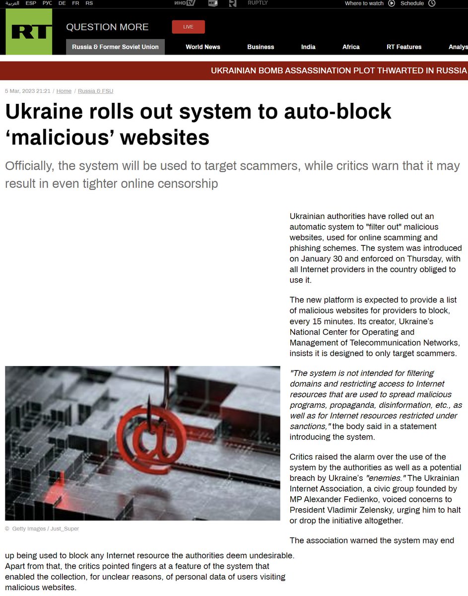 Oekraïne rolt een automatisch censuursysteem uit waar alle internetproviders aan mee moeten doen.