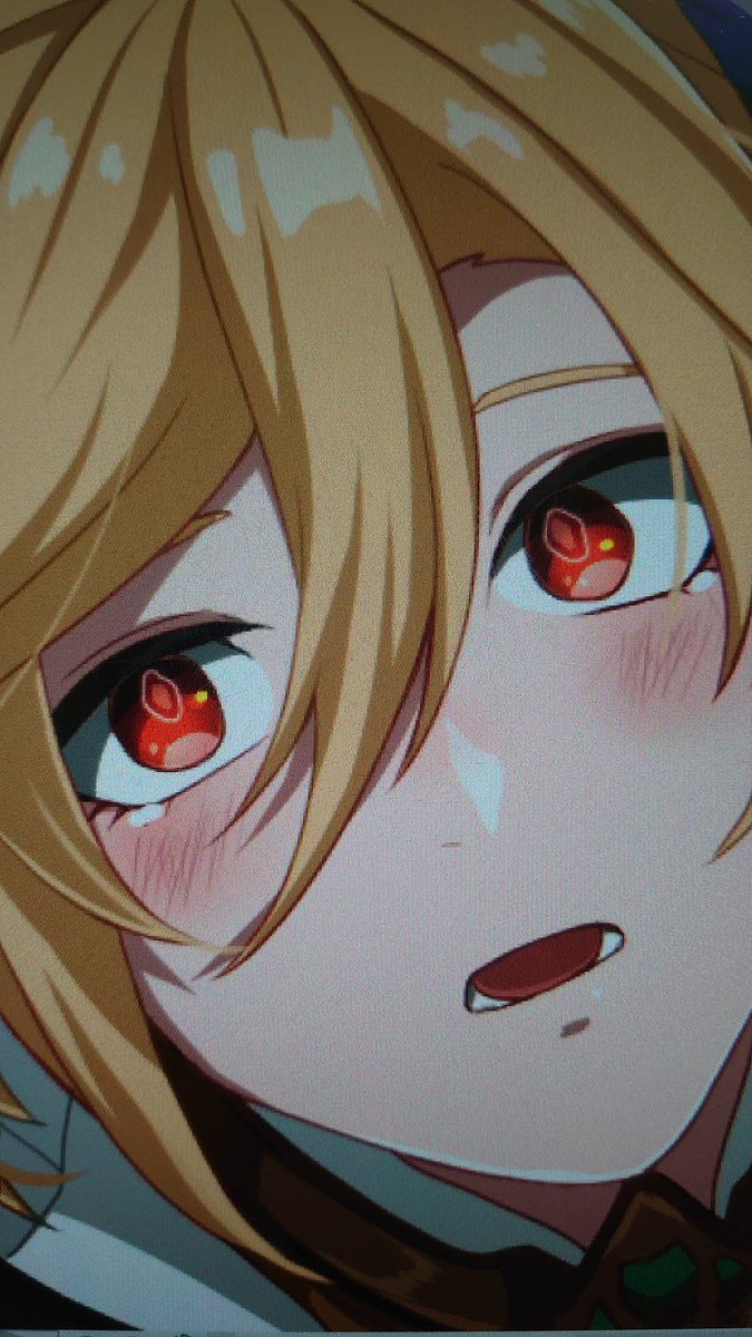 red eyes blonde hair open mouth blush solo 1boy hair between eyes  illustration images