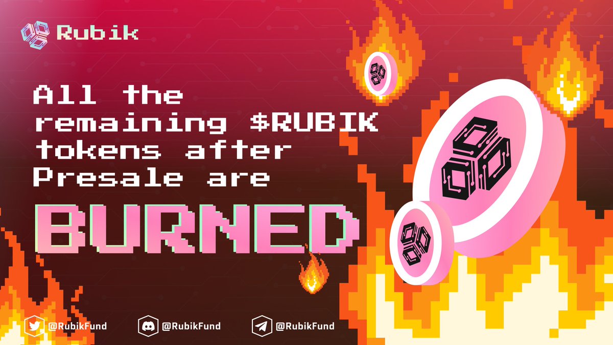📢Exciting news!

The Rubik Fund presale ended yesterday with $Rubik tokens sold equivalent to 50 ETH! 🚀 As a great success for us, all remaining $RUBIK tokens after presale will be burned.🔥

Stay tuned for more updates by following <a href="/rubikfund/">RubikFund |Launching On Sushiswap |7PM UTC Mar 6th</a> ! 💥

#RubikFund $RUBIK #lsd邮票