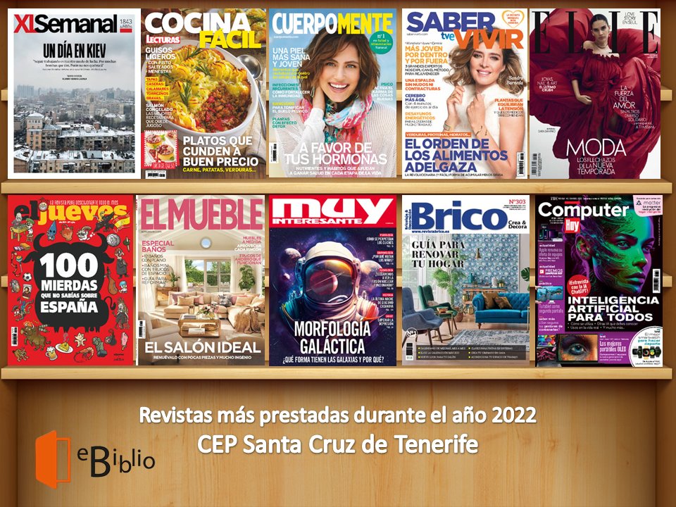 eBiblio Canarias móvil: revistas más prestadas durante el año 2022 @cepsantacruz  #eBiblioCanarias #eBiblio
www3.gobiernodecanarias.org/medusa/proyect…