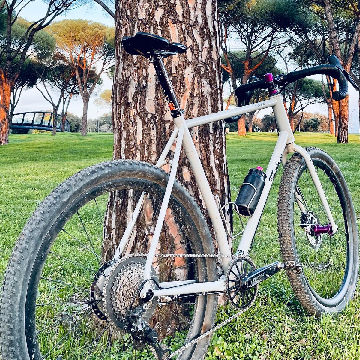 Fearless_Bikes's tweet photo. Repost from insta: seven_hills_gravel.  An evening ride on the outskirts of Rome among the maritime pines at Villa Doria Pamphilj.  Do love the parts selection on this Warlock.
#steelisreal #steelgravelbike #fearlesswarlock https://t.co/tqYgyNytxT
