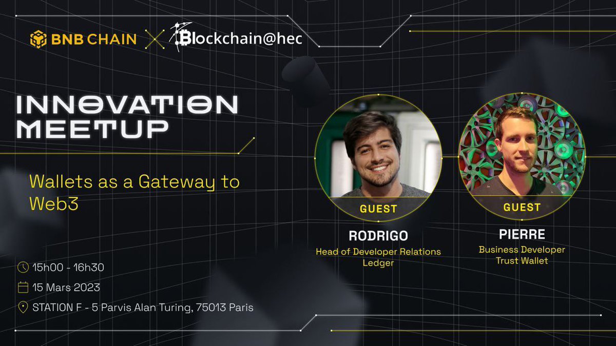 Blockchain@HEC (@blockchainathec) on Twitter photo We're thrilled to announce our upcoming event at <a href="/binance/">Binance</a> France office at Station F on March 15th! Join us for an insightful session on wallet adoption, featuring special guests from <a href="/TrustWalletApp/">Trust Wallet</a> and <a href="/Ledger/">Ledger</a>. Let's take a deep dive into #BNB chain! ππ¨βπΌπ©βπΌ #BlockchainAtHEC" We're thrilled to announce our upcoming event at <a href="/binance/">Binance</a> France office at Station F on March 15th! Join us for an insightful session on wallet adoption, featuring special guests from <a href="/TrustWalletApp/">Trust Wallet</a> and <a href="/Ledger/">Ledger</a>. Let's take a deep dive into #BNB chain! ππ¨βπΌπ©βπΌ #BlockchainAtHEC"