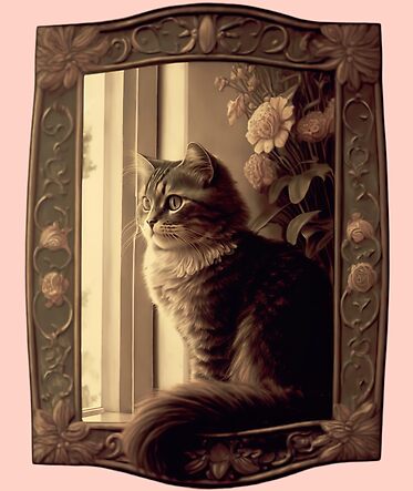 An absolutely stellar matte painting of a Maine Coon Cat by a window with flowers, all in a gilded frame. #mainecooncat #mainecat #cay #feline #CatsAreFamily #CatsOfTwitter #catgirl redbubble.com/shop/ap/141522…
