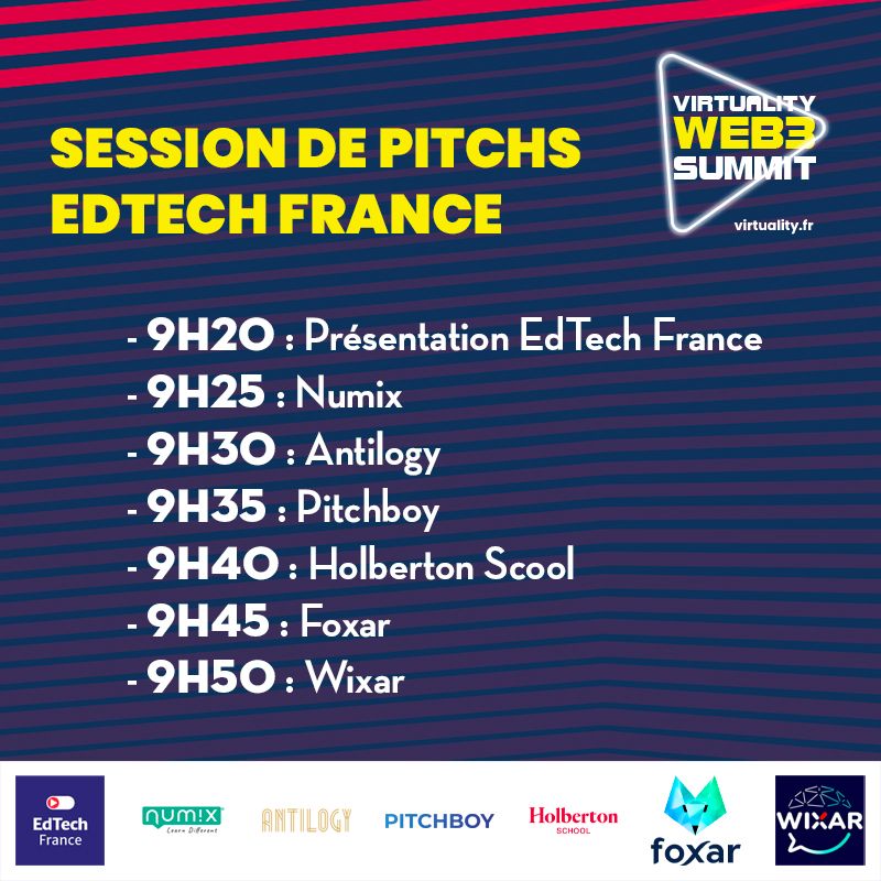 PITCH EDTECH / Web3 solutions for a more immersive learning: don't miss the pitch session presented by <a href="/anne_monneret/">Anne-Charlotte Monneret</a>, <a href="/EdtechFrance/">EdTech France 🇫🇷🇪🇺</a> at #Virtuality2023!

Receive your FREE accreditation ➡️ bit.ly/3CFYGea

#Blockchain #Cryptocurrencies #DeFi #NFT #AI