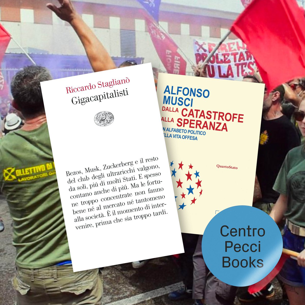 #CentroPecciBooks 📚
Giovedì 9 marzo un appuntamento “sperimentale” sul tema del capitalismo con due scrittori a confronto e la proiezione del documentario del #Gkn 

👉 centropecci.it