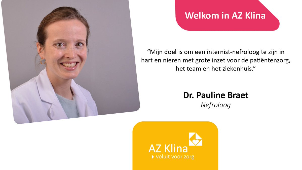 Wij zijn blij om dr. Pauline Braet te mogen verwelkomen als nieuwe arts nefrologie in ons ziekenhuis. Veel succes! #nefrologie #VoluitVoorZorg #AZKlina