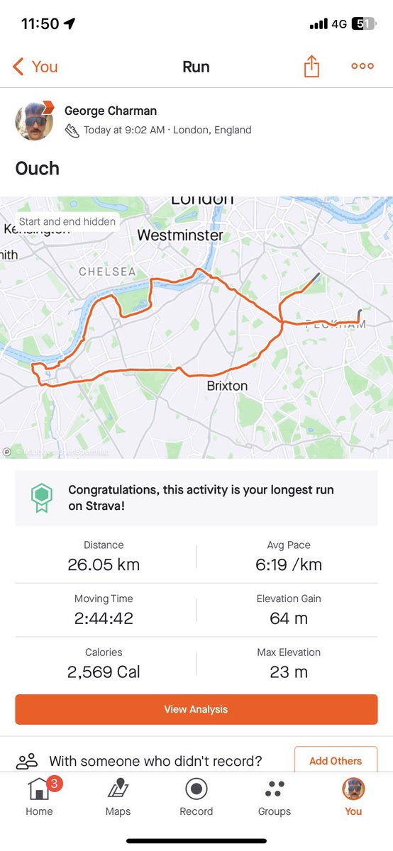 Long run yesterday, knees a bit sore!  #running