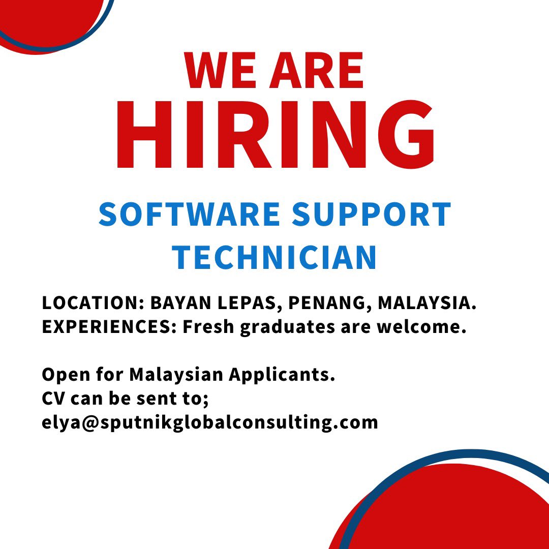 #Hiring #supporttechnician #freshgrads are welcome to apply! @Peluang_KerjaMY @Peluang_KerjaMY @Oh_KerjaKosong @infokerjaya @jobsviatweet @KerjaKosong17 @ZOHL_KERJAYA @KerjaOh @Jobkerjaya