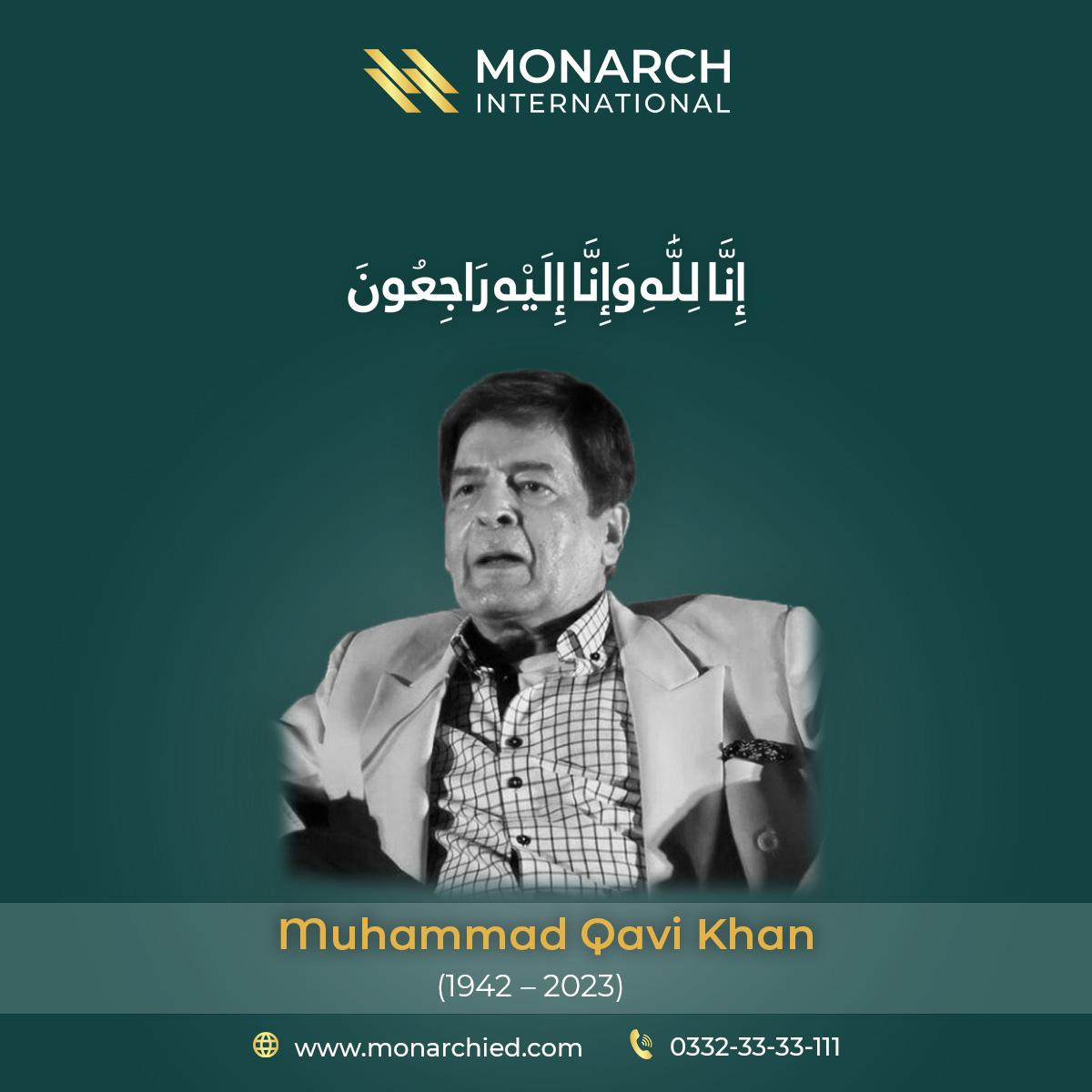 monarch_pak's tweet photo. Our hearts are heavy with the loss of #QaviKhan. His talent and dedication to his craft will never be forgotten. We offer our deepest condolences to his family and friends, during this difficult time. May his soul rest in peace.

#monarchinternational #QaviKhan #Pakistan https://t.co/bLgeJPKkwU