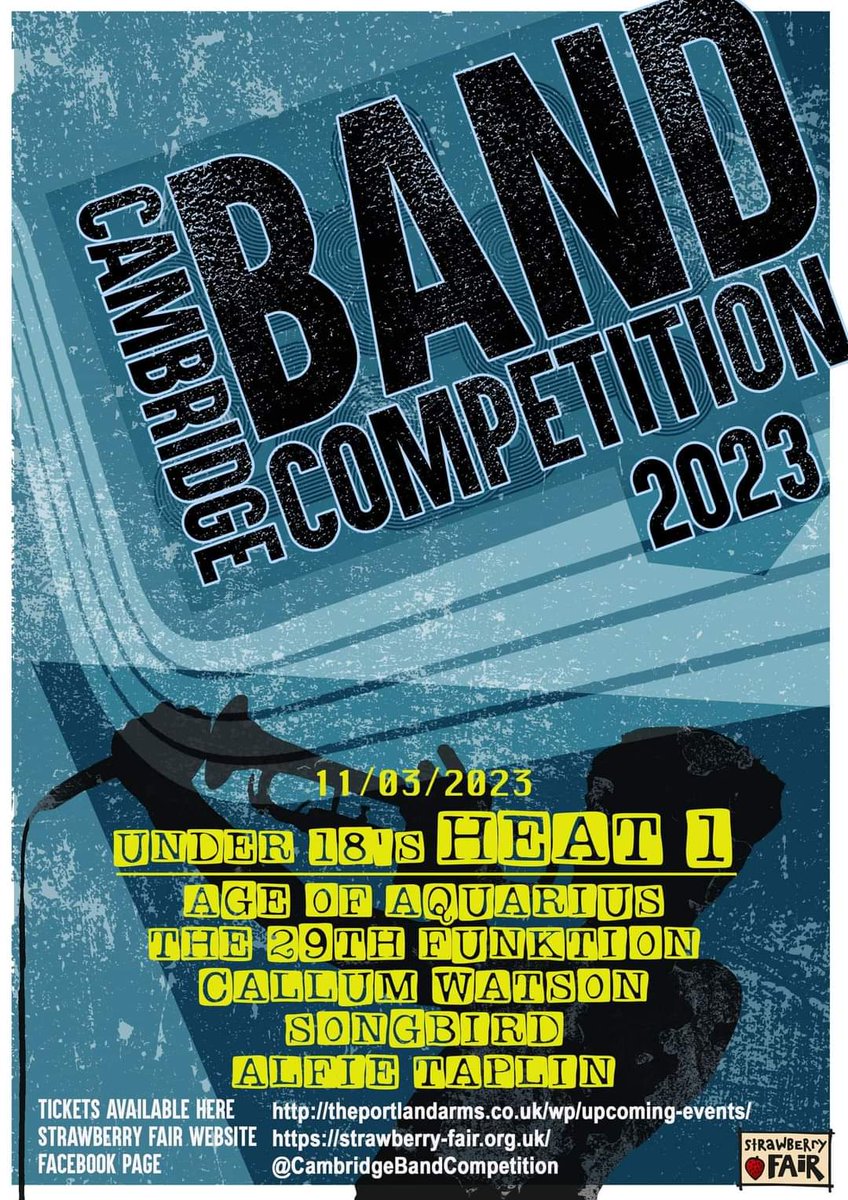 This Saturday its The Cambridge Band Competition- Under 18s Heat 1 🎙12pm till 3pm.
£5 Tickets are on sale now through The Portland Arms website  theportlandarms.co.uk/wp/product/cam…
#cambridgebandcompetition #portlandarmscambridge #livemusic #under18s #familywelcome #bandcomp  #youngtalent