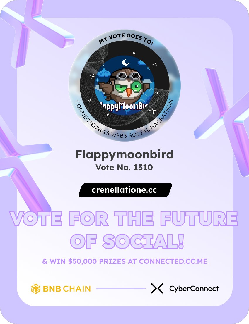 Alpha28752713's tweet photo. Just voted for my favorite project Flappymoonbird in #Connected2023, a Web3 Social hackathon by @CyberConnectHQ the social graph protocol &amp; @BNBCHAIN
Join me to vote for a better social and win $50,000-$100,000 prizes!
https://t.co/QllTHlIYkW
sig:nssAIG 
 https://t.co/uKOgSa7DG4 https://t.co/EfieXDL7CZ