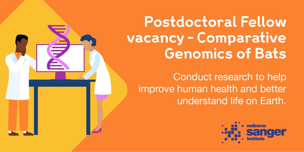 Wellcome Sanger Tree of Life Programme (@sangertol) on Twitter photo 📣 We have a #postdoc position studying the comparative genomics of #bats 🦇🧬
Join <a href="/EmmaTeeling1/">Emma Teeling</a> & <a href="/bat1kgenomes/">Bat1k Genome Project</a> on research with implications for evolution and human health.
👀 ow.ly/fbzA50N8o7C
<a href="/Sangercareers/">Sanger Careers</a> <a href="/darwintreelife/">Darwin Tree of Life</a> <a href="/genomeark/">Vertebrate Genomes Project (VGP)</a> #sciencejobs #cambridgejobs 📣 We have a #postdoc position studying the comparative genomics of #bats 🦇🧬
Join <a href="/EmmaTeeling1/">Emma Teeling</a> & <a href="/bat1kgenomes/">Bat1k Genome Project</a> on research with implications for evolution and human health.
👀 ow.ly/fbzA50N8o7C
<a href="/Sangercareers/">Sanger Careers</a> <a href="/darwintreelife/">Darwin Tree of Life</a> <a href="/genomeark/">Vertebrate Genomes Project (VGP)</a> #sciencejobs #cambridgejobs