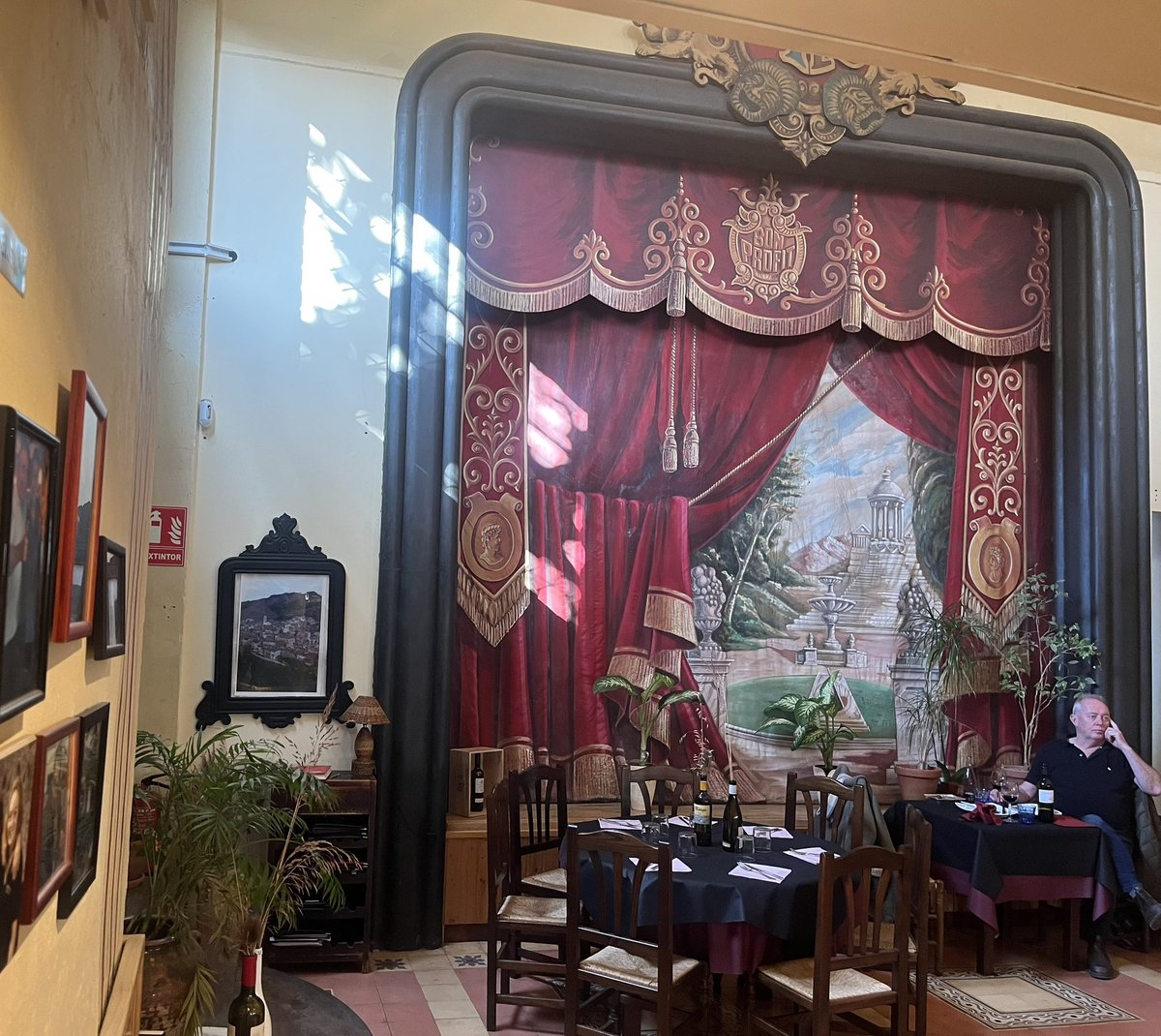 priorathotel's tweet photo. Yesterday’s lunch venue in Porrera.#restaurantloteatret It was the old cinema, theatre and dancehall in the village. Traditional Catalan food and wine (plenty of it!)in a very quirky space. #calpla #porrera #priorat https://t.co/AUGuR9G3JB