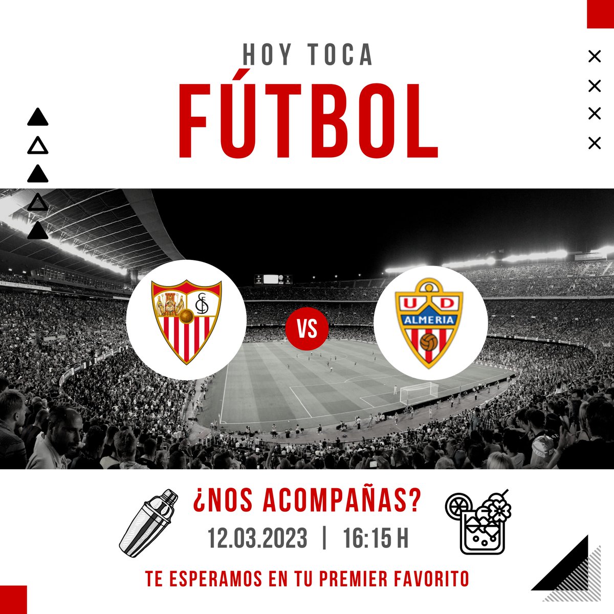 Hoy también tenemos tarde de partidazos... ¡arrancamos la jornada con el Sevilla FC que se verá las caras en casa con el Almería! ¿No te lo quieres perder? Pues ya sabes dónde te esperamos con #LaCopaPerfecta...

#futboldirecto #futbol #sevilla #ocio #cocteleria #SevillaFC