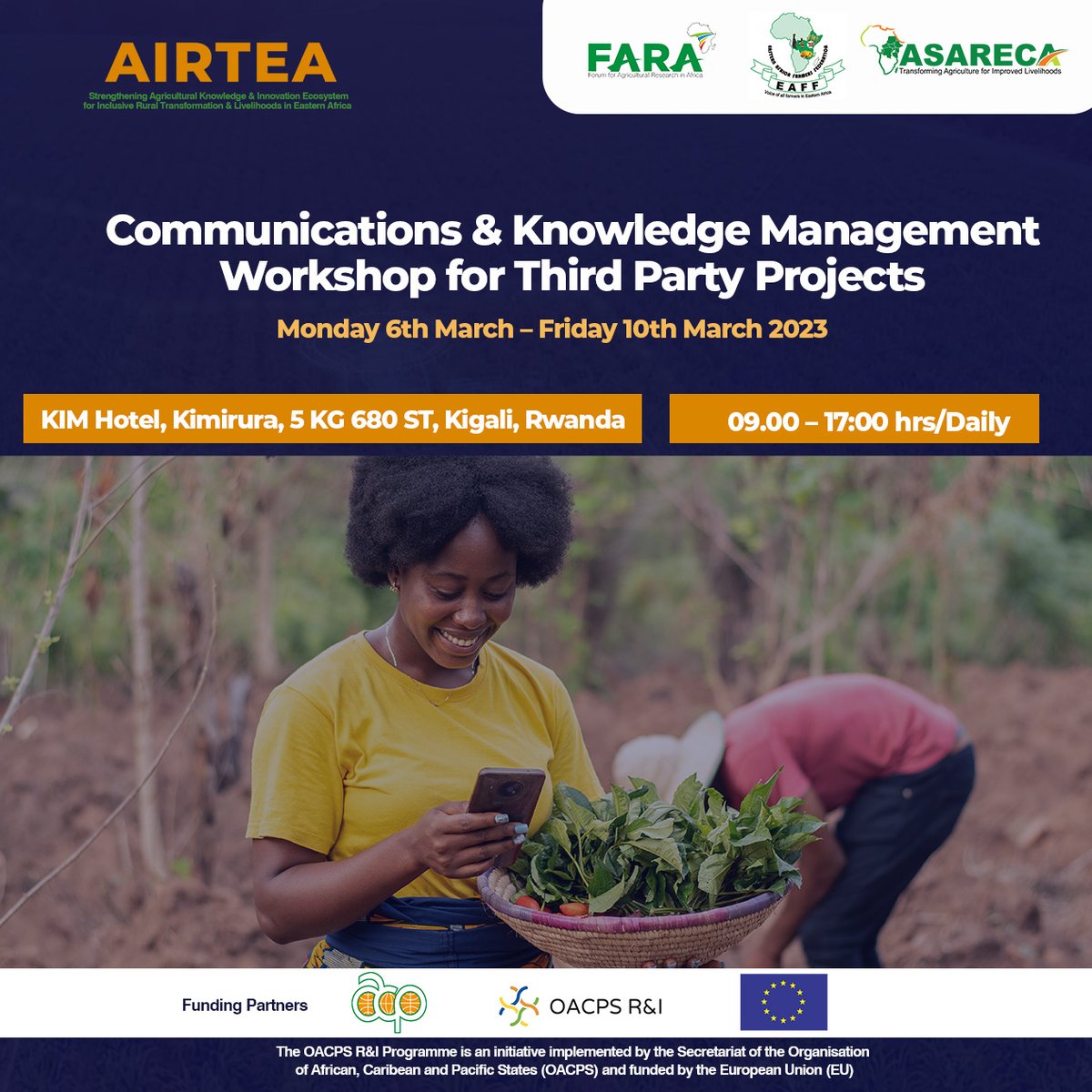 FARAinfo's tweet photo. Today is the beginning of the 5-day country-level training for #AIRTEAproject stakeholders in Kigali, Rwanda, organized by the AIRTEA Consortium led by #FARA #EAFF #ASARECA https://t.co/Vq7K1RtzGm