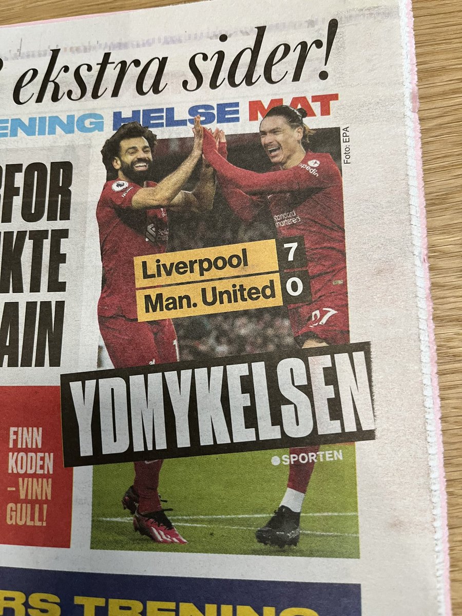 CJustnes's tweet photo. @ptgorst @LivEchonews It actually made the front page of Norwayโs most selling newspaper too!
#thehumiliation
๐๐๐๐๐๐๐ https://t.co/WH6xe81Nzz