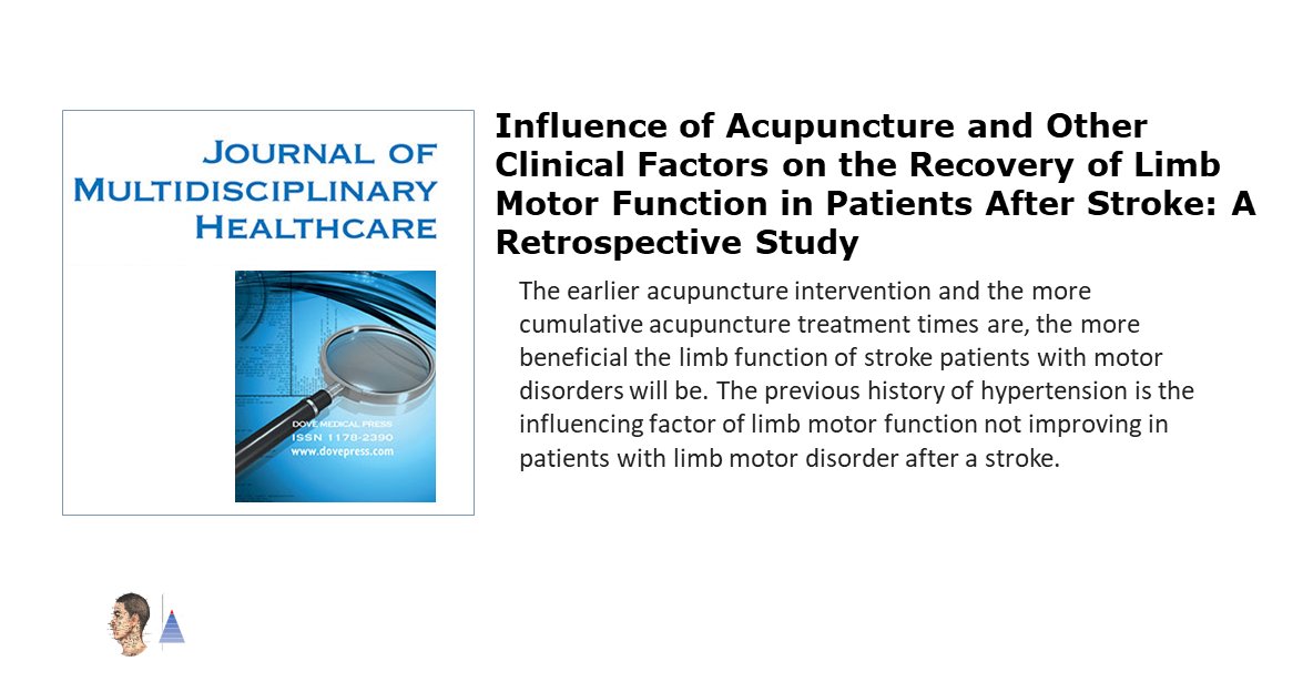 GERAacupuncture's tweet photo. ⚪Étude de cohorte🇨🇳
📰J Multidiscip Healthc (IF 2.4)
Étude rétrospective de 155 patients avec AVC.  La précocité d’un traitement par acupuncture, sa durée et l’absence d’HTA initiale sont des facteurs pronostiques positifs pour la récupération motrice.

https://t.co/NLg7gecrTW🔓 https://t.co/HjYjAZA3Fz