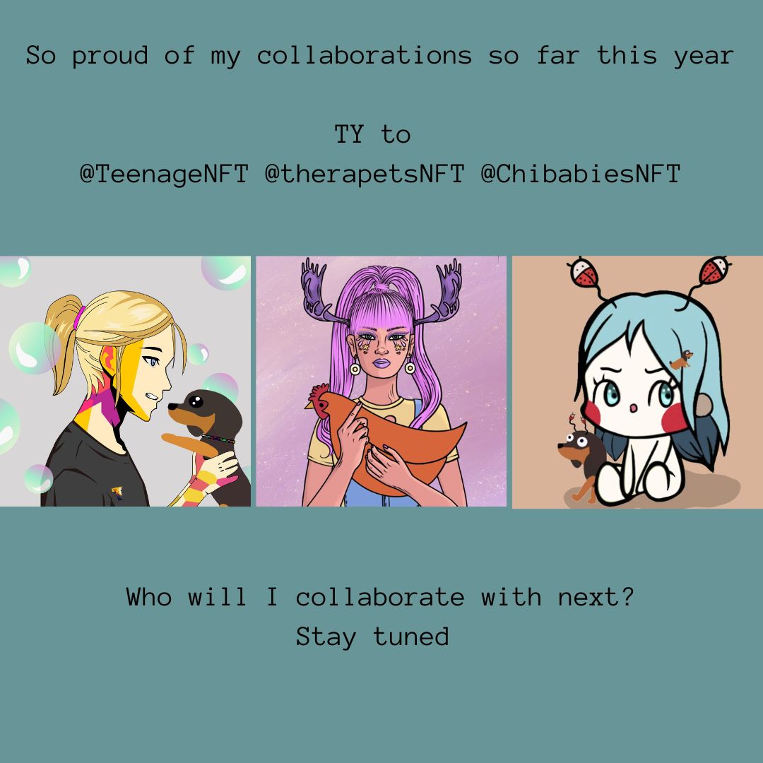 GM Frens 🌞

I love collaborations. I'm so proud of the three I have done so far @TeenageNFT <a href="/therapetsNFT/">Therapets</a> <a href="/ChibabiesNFT/">Chibabies</a> 

And excited for the next ones in the future. ❤️🙏

#nfts #nftcommunity #womeninnfts