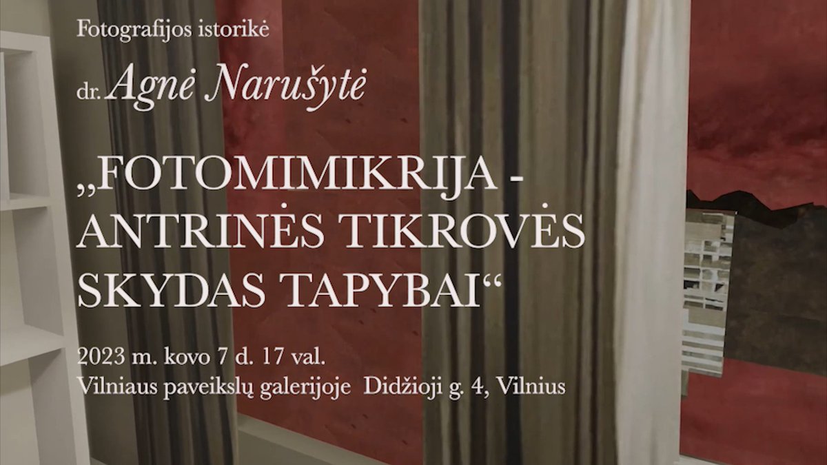 Kovo 7 d., antradienį, 17 val. Vilniaus paveikslų galerijoje vyks atvira fotografijos istorikės dr. Agnės Narušytės paskaita „Fotomimikrija – antrinės tikrovės skydas tapybai“.

Renginys Facebook: fb.me/e/ZkuDyRO6