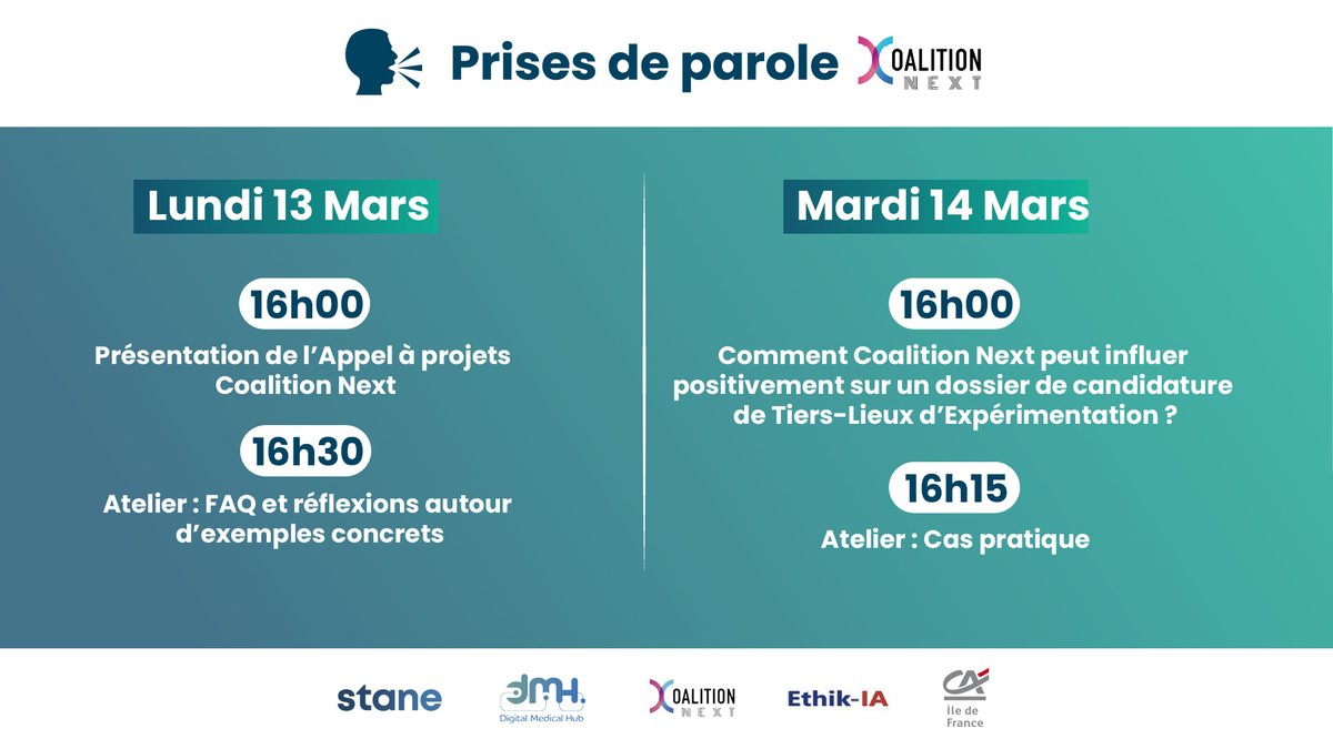 📣 Retrouvez Coalition Next sur le Village tiers-lieux d’expérimentation au salon <a href="/MedInTechs1/">MedInTechs</a>

🎯 Venez assister à nos prises de paroles et participer à nos ateliers. Une occasion unique pour échanger avec nous et obtenir des conseils personnalisés pour votre candidature 🔥