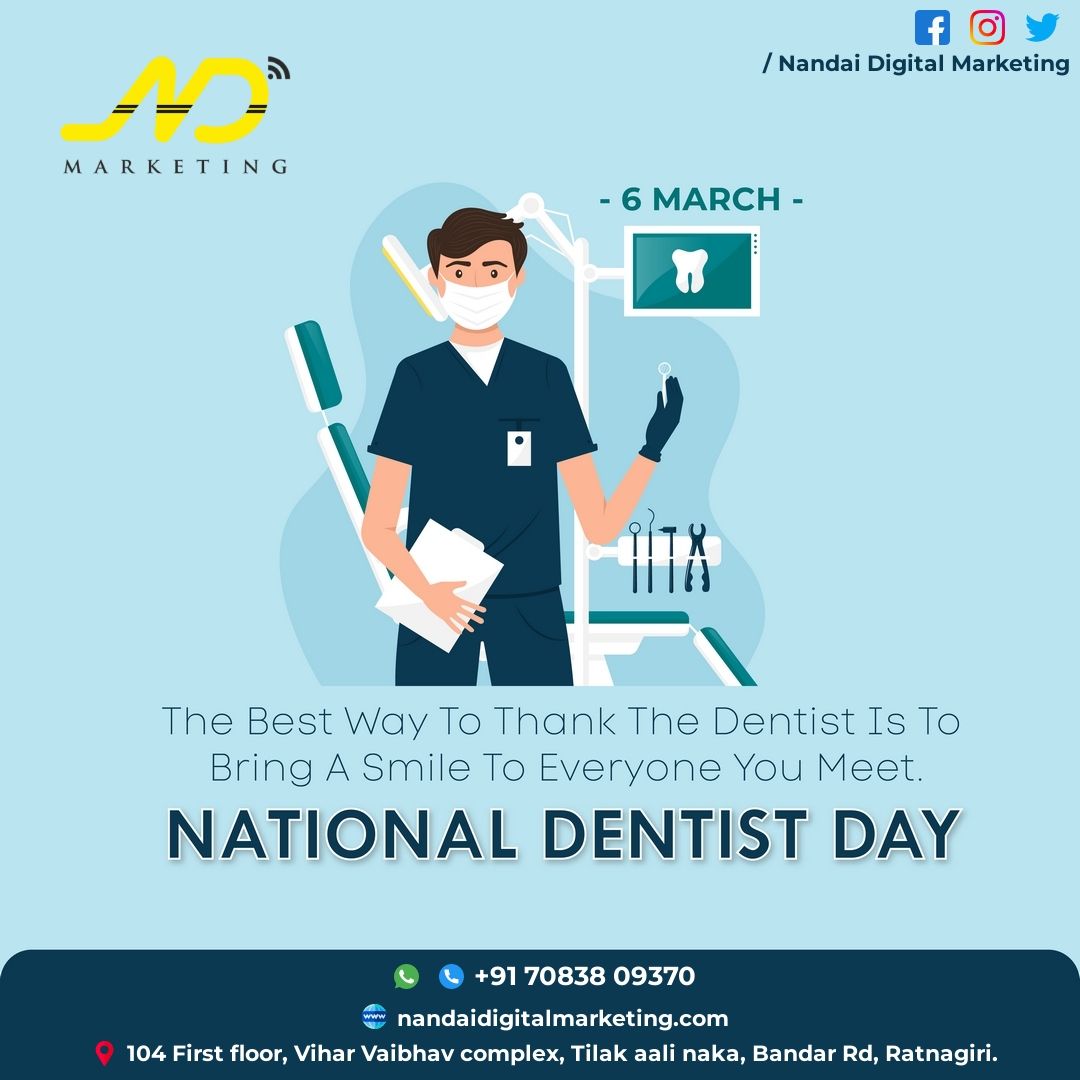 DigitalNandai's tweet photo. NATIONAL DENTIST DAY 🦷👨🏻‍⚕️
    - नंदाई डिजिटल मार्केटिंग
.
.
.
#nationaldentistday #dental #dentist #cosmeticdentistry #happydentistday #teethwhitening #teeth #nandaidigitalmarketing #ndmarketing #marketingagency #NDmarketing #digitalmarketing #advertising #marketing #trending https://t.co/pW6YeenqU0