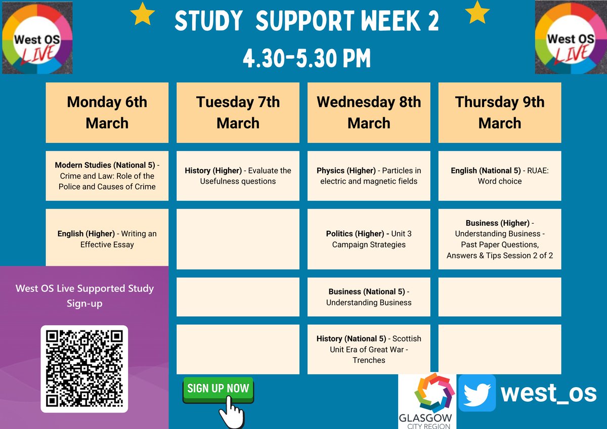 This week's West OS Live timetable has a wide range of subjects and content on offer! 🏫📢⭐️

Don't miss out! Sign up below 👇

forms.office.com/r/sVARLyaX4v
