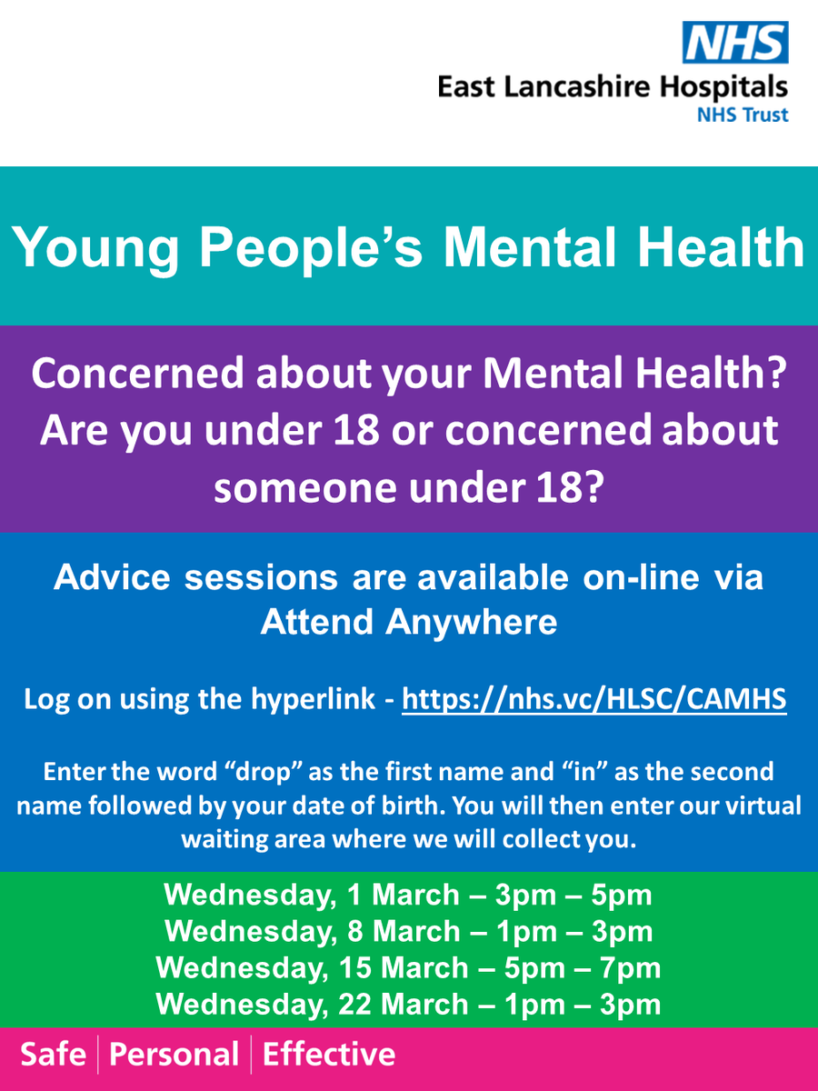 ELHT_NHS's tweet photo. Are you under 18 and concerned about your or a friend's mental health?
Our #ELCAS Team have online advice sessions available for you to receive further support.
To log on and for further information please visit ๐ https://t.co/xSAOqB3Kpp https://t.co/lALiSnBs3l