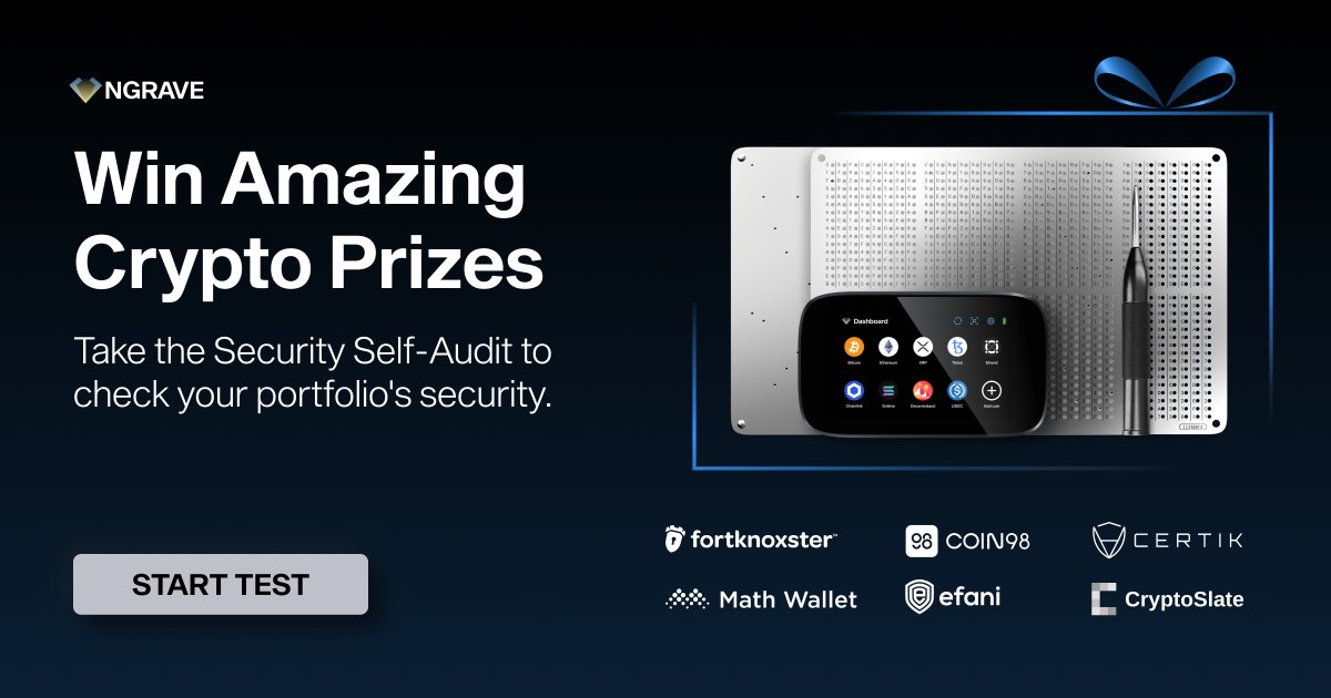 ngrave_official's tweet photo. 🔥🎁 GIVEAWAY Last Hours! 🎁🔥

Take our #CryptoSecurity test 👉 https://t.co/cQWcLlyUqh for a chance to get one of...

💎 3x NGRAVE COMBOs: ZERO wallet &amp; GRAPHENE backup 

📱 10x @efani secure mobile plans (US residents) 

🛡️ 10x @fortknoxster DieFi platinum accounts

Good luck! https://t.co/khSySWY067