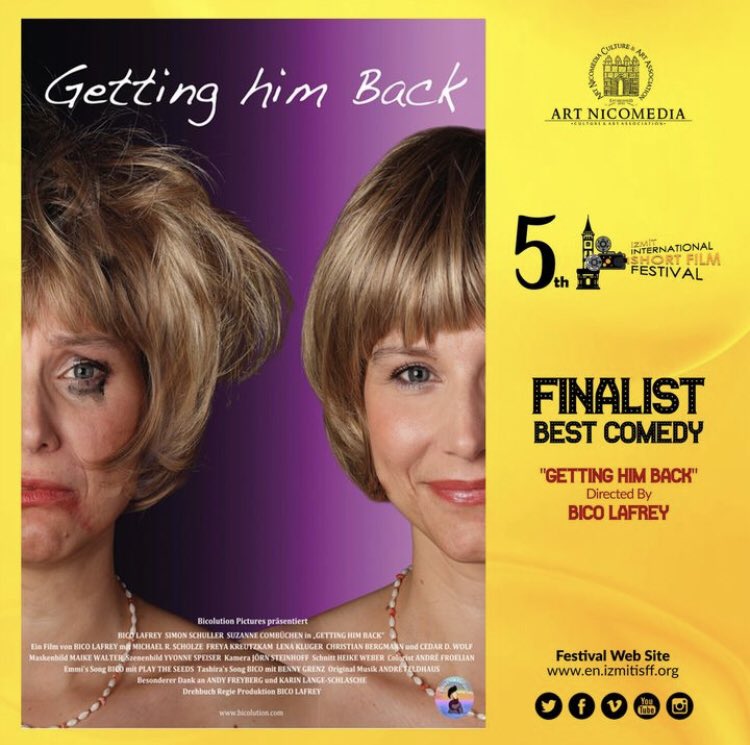 Bicolinchen's tweet photo. Out of 386 entries only 5 comedy short films made it to the finals. I’m very happy that GETTING HIM BACK was one of them.
Thanks a lot @izmitfilmfestival !
We are very honoured. 🙏🏼🙏🏼🙏🏼
#kurzfilm #shortmovie #gettinghimbackfilm #bicolutionpictures https://t.co/TAEOz6fXXL