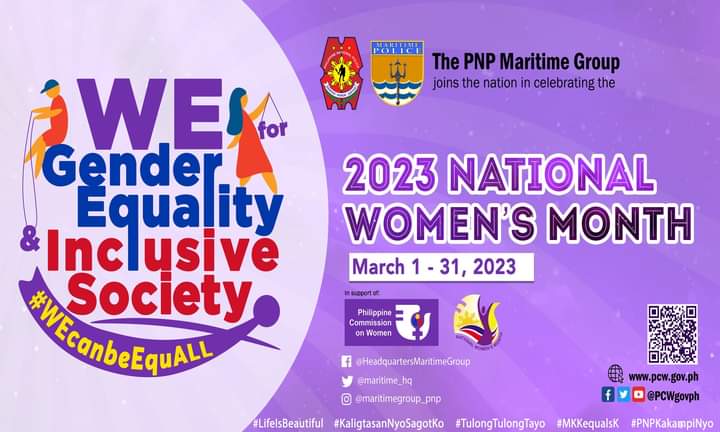 rmuarmmmg's tweet photo. "Trooper Without Borders"

Regional Maritime Unit-BAR joins the nation in the observance of 2023 National Women's Month with the theme "WE for Gender Equality &amp; Inclusive Society".

#LifeIsBeautiful
#KaligtasanNyoSagotKo
#TulongTulongTayo
#MKKequalsK
#PNPKakampiNyo https://t.co/SKFRYhyoZH