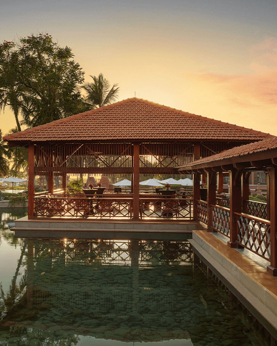 Poised gracefully amidst a tranquil water body, the gazebo's ethereal design and natural surroundings create a surreal oasis of calm at #ITCGrandGoa. #ITCHotels #Goa #ResponsibleLuxury #Architecture #Luxury #Travel
