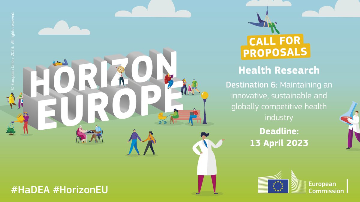 The #HorizonEU calls on #HealthResearch are open 📣

Check out the topics under Destination 6 #healthindustry on
-  innovative & digital #healthtechnologies
-  advanced therapy medicinal products
-  the European #HealthRecord

Deadline: 13 April 
hadea.ec.europa.eu/calls-proposal…