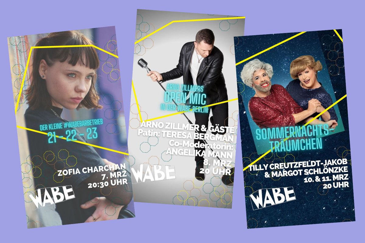 wabeBerlin's tweet photo. ✨Diese Woche in der WABE✨
📌 feinster Singer-Songwriter-Pop am Dienstag
📌 ein Frauentags-Special Open Mic am Mittwoch
📌 eine humorvolle musikalische Reise der Travestie durch sommerliche Melodien und freche, nächtliche Hits am Freitag und Sonnabend

➡️ https://t.co/y4xY4CX5IP https://t.co/Ga13uMaC1R