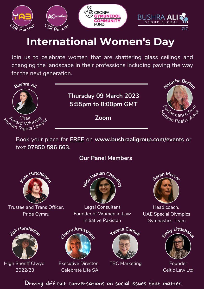 BushraAliCIC's tweet photo. Intenational Women's Day - Thursday 09 March 2023, 5:55pm to 8:00pm. https://t.co/peEWlkNnMt
Diwrnod Rhyngwladol Menywod - Dydd Iau 9fed o Fawrth 2023, 5:55yp i 8:00yp GMT. https://t.co/peEWlkNnMt
Zoom  

#iwd #iwd2023 #internationalwomensday #internationalwomensday2023 https://t.co/SpXeFbyRaR