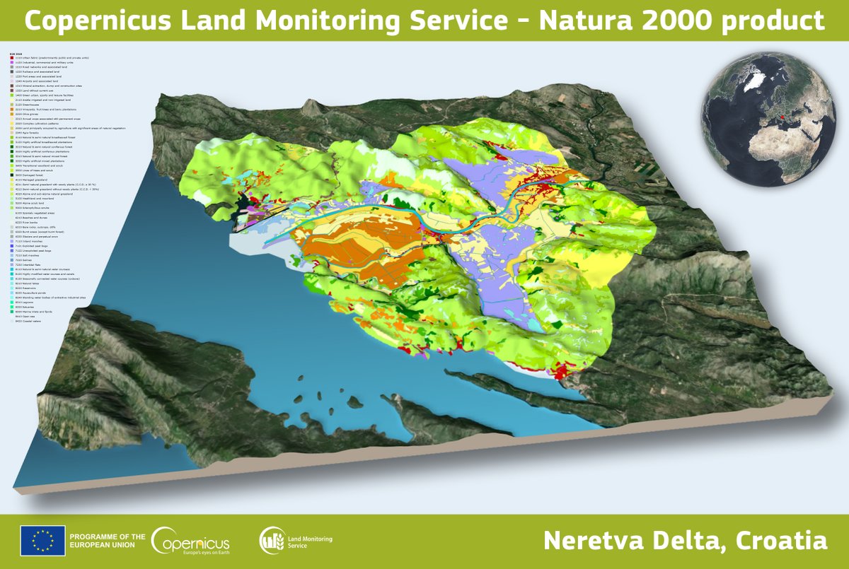 The #CopernicusLand 🇪🇺 Monitoring Service #CLMS provides geographical data &amp; products based on satellite imagery🛰️ &amp; in situ data

👉To support applications related to 
🌽#agriculture
🍿#foodsecurity
🌳#forestry
🫧#water management

with 3⃣components: Global, Pan-European &amp; Local