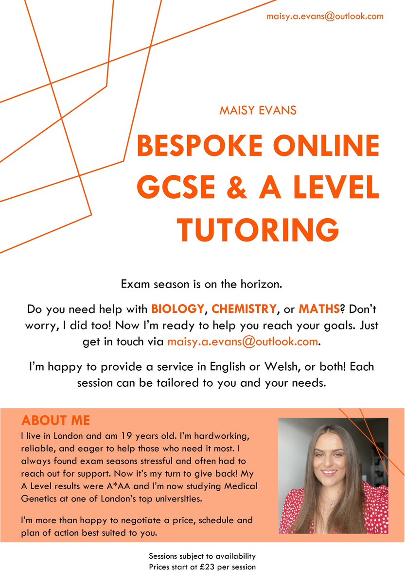 Please share this with friends, family, colleagues etc. This time of year is never easy for GCSE &amp; A Level students, but I’m happy to help!☺️

🌟Bilingual service
🌟Affordable prices
🌟Tailored approach
🌟Experienced mentor 

Get in touch via the email on the poster!🎓