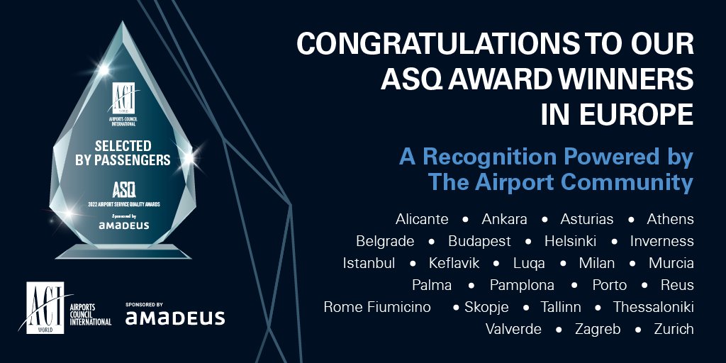 The #ASQ Awards winners have been announced!

Congratulations to all the European airports that have been recognised best airports for customer experience, as chosen by passengers!

Full list of winners: bit.ly/3msDJyD

<a href="/ACIWorld/">ACI World</a> 
<a href="/AmadeusITGroup/">Amadeus</a>