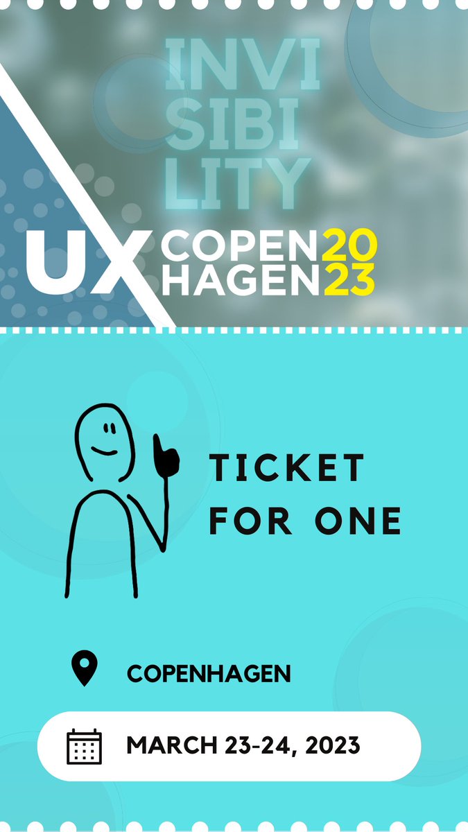 Ticket sales to the #UXCopenagen conference end in two weeks from now, on March 20th! 

#Accessibility #CognitiveBias #InclusiveDesign #UnintendedConsequences #UXR  #DesignLeadership #DesignCritique #FractionalLeadership #Democratization #ContentDesign #UXPsychology #networking