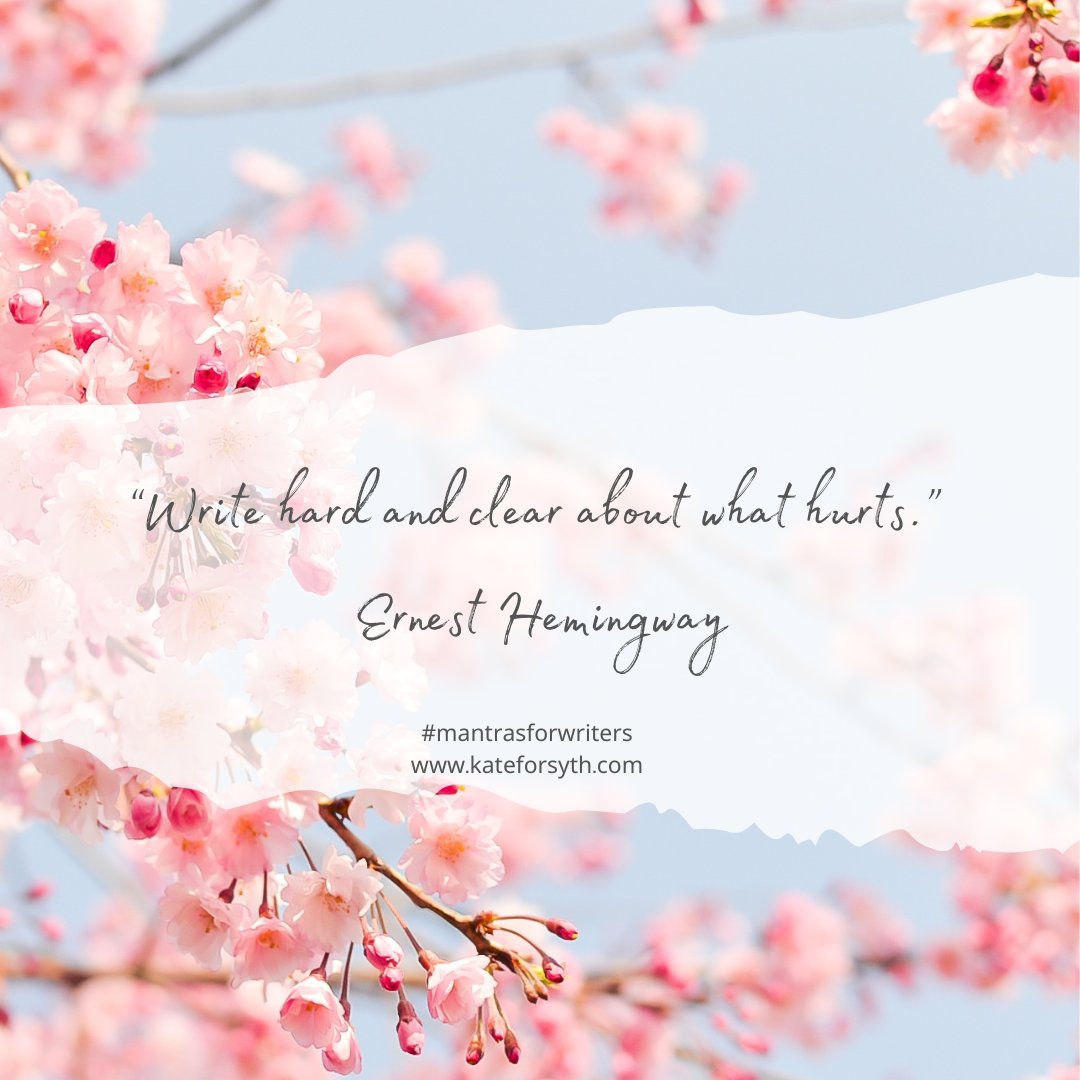 KateForsyth's tweet photo. I love this quote by Ernest Hemingway!

I call it 'dangerous writing' - when you delve down into the deep, dark, sore place within you, when you write about things that hurt or terrify you, you are writing work that feels true &amp; powerful &amp; life-transforming.    

#writerlywisdom https://t.co/at9y2AyJuo