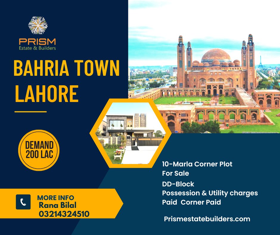 prism_town's tweet image. 10 Marla Corner Plot For Sale In Bahria Town Lahore
DD Block
Possession Utility Charges 
Corner paid

Further Information
Rana Bilal 03214324510

#bahriatownlahore #bhariatownplot #bahriatownhouseforsale #lahoeproperty #propertymanagement #propertyinvestor #propertyinvestment