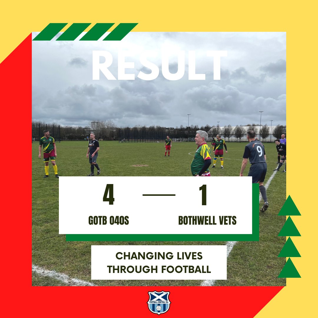 RESULTS | Our brand new Over 40's started life in the Football Central 35s Over 40s league with a brilliant 1-4 win over Bothwell Veterans, coming from 1-0 down at HT to win their very first game. Goals from James Houston, Mark Canning and John McSwan helped secure the points.