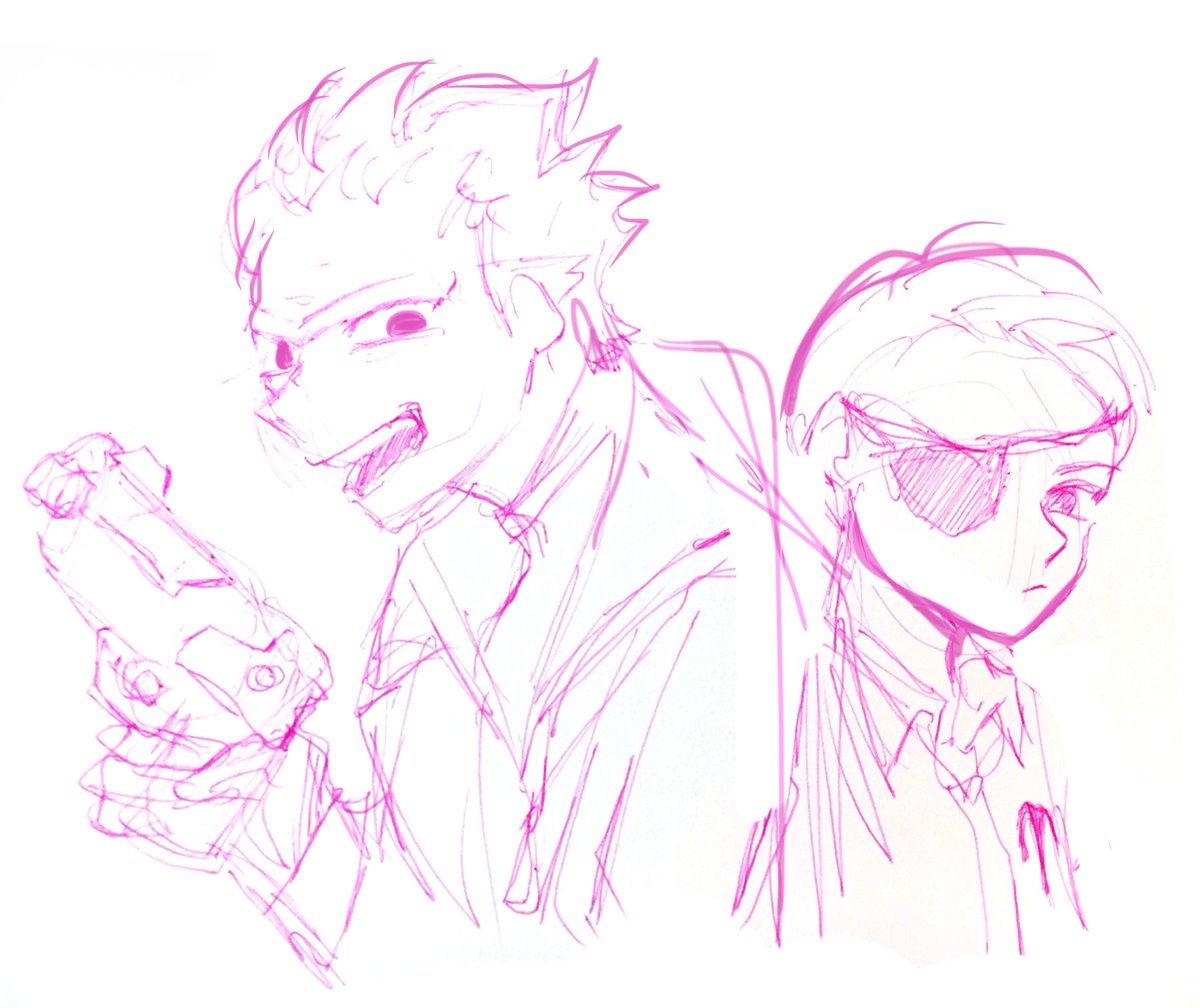 areechu's tweet image. Prime Rick and Evil Morty sketch 🎨