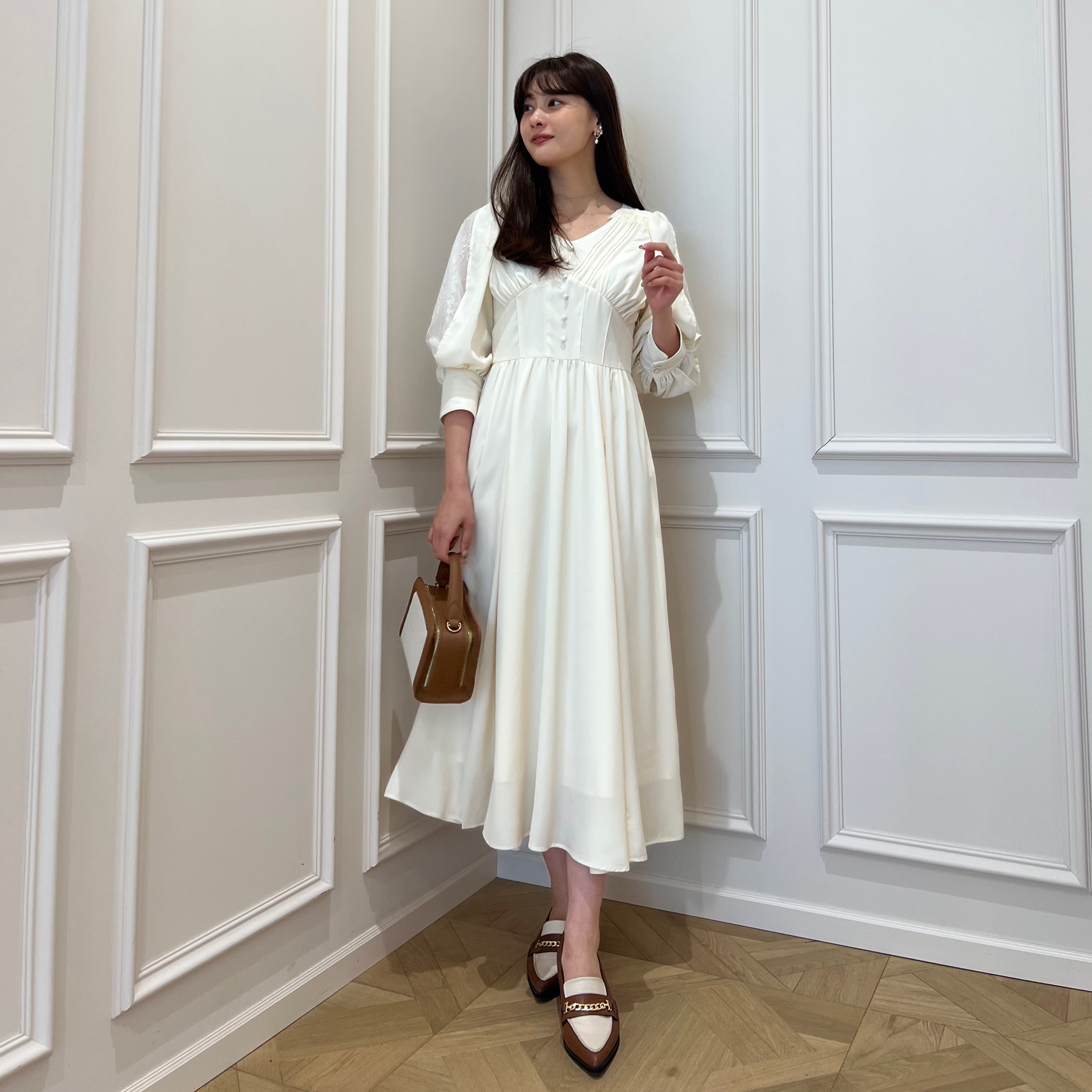 herlipto Lace Sleeve Crepe Long Dress | angeloawards.com