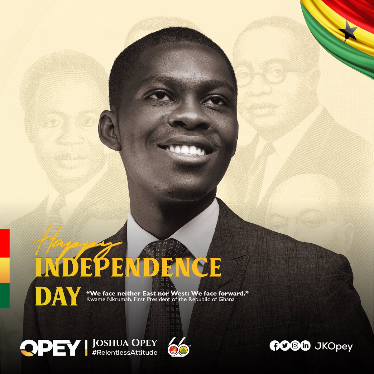 jkOpey's tweet photo. The celebration of independence is a continuous reminder of our responsibility as a country in managing our affairs. It does not matter how the past years have been. We have a chance to do our part to deliver the ideal Ghana and that's what matters.
#Ghana
#GhanaAt66 https://t.co/Zesx9H2GhB