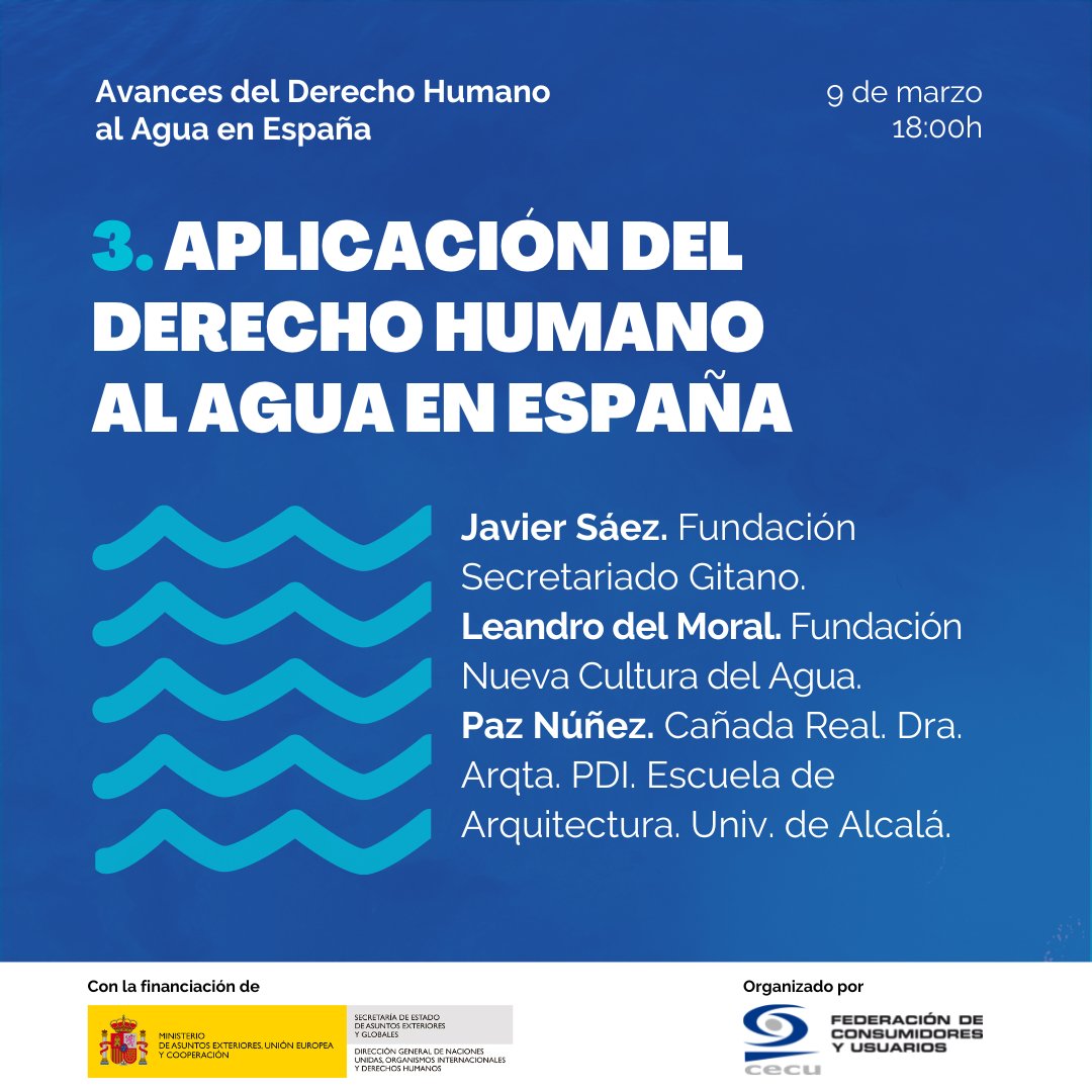 aiguaesvida's tweet photo. ¿Qué avances se han conseguido en el derecho humano al #agua y qué retos hay por alcanzar? Hablaremos sobre ello en el acto de @CECUconsumo 

📅 09/03
🕕 18h
📍 Ecooo. C/ de la Escuadra, 11 #Madrid

💻 Retransmisión: https://t.co/wkhVmyveXw
✍️ Inscripción: https://t.co/yN60cZDvHH https://t.co/6P1LwDhkkC